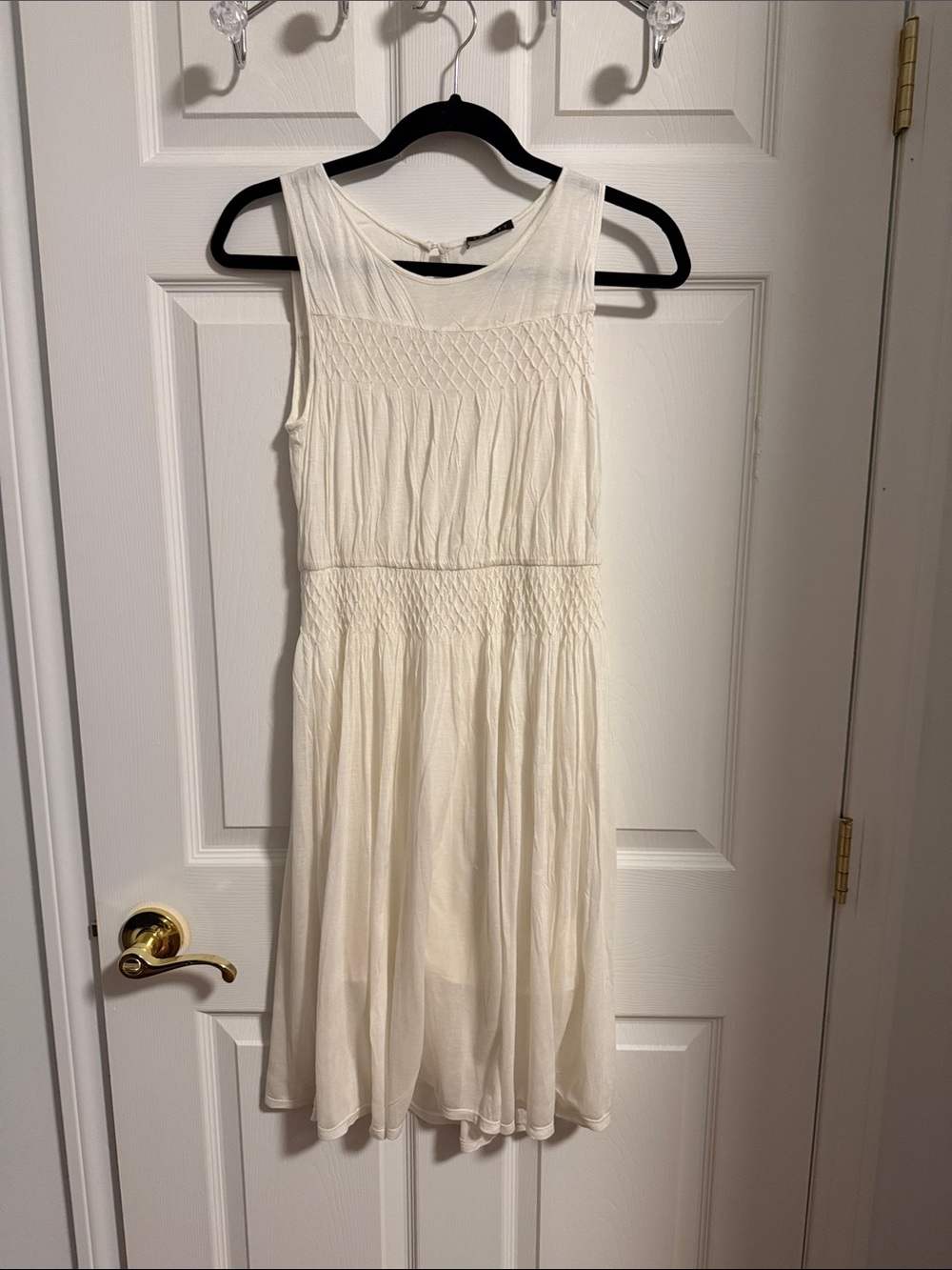 Sleeveless Cream Smocked Waist Dress